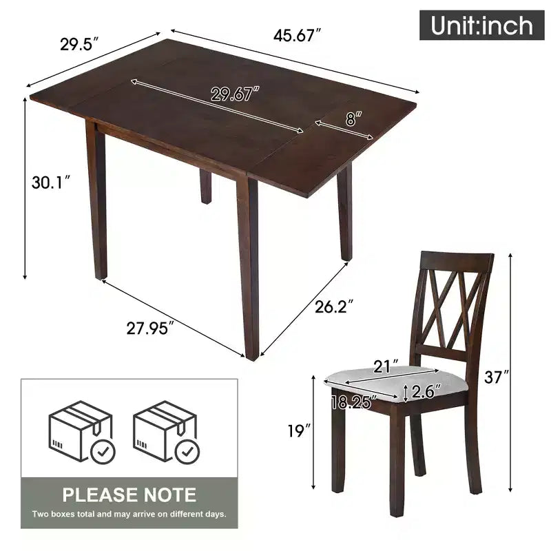 Ensemble de salle à manger extensible 3 pièces avec 2 chaises rembourrées, table à manger en bois avec abattants pour petit espace