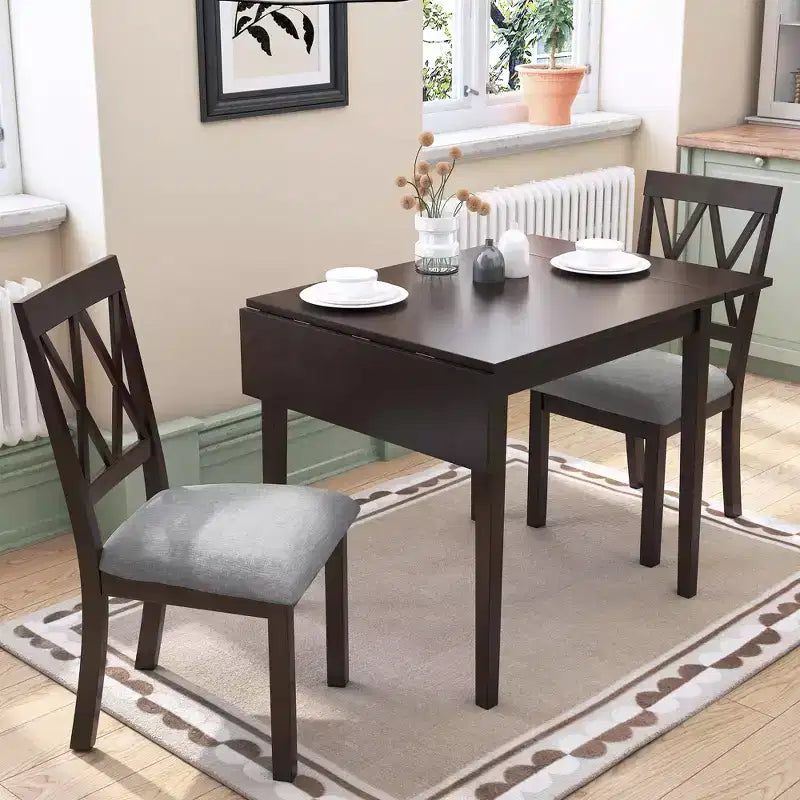 Ensemble de salle à manger extensible 3 pièces avec 2 chaises rembourrées, table à manger en bois avec abattants pour petit espace