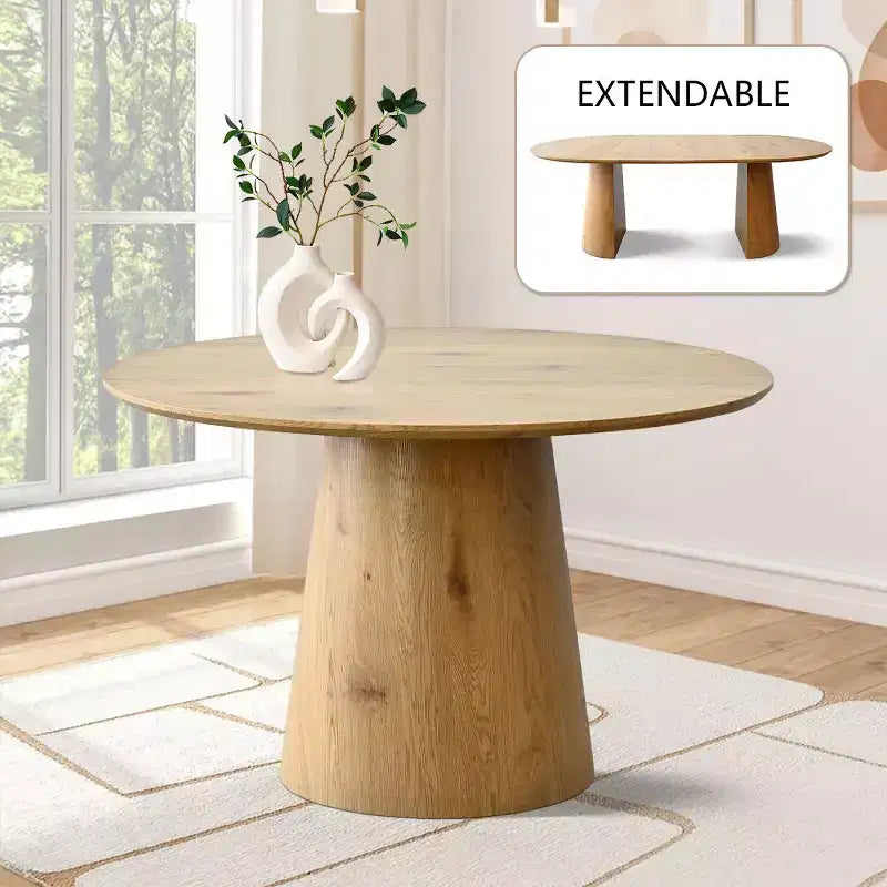 Ensemble de salle à manger extensible 47-83 pour 6 personnes, table en bois naturel et 6 chaises de salle à manger en chenille rembourrée avec pieds en métal-Panipeachy