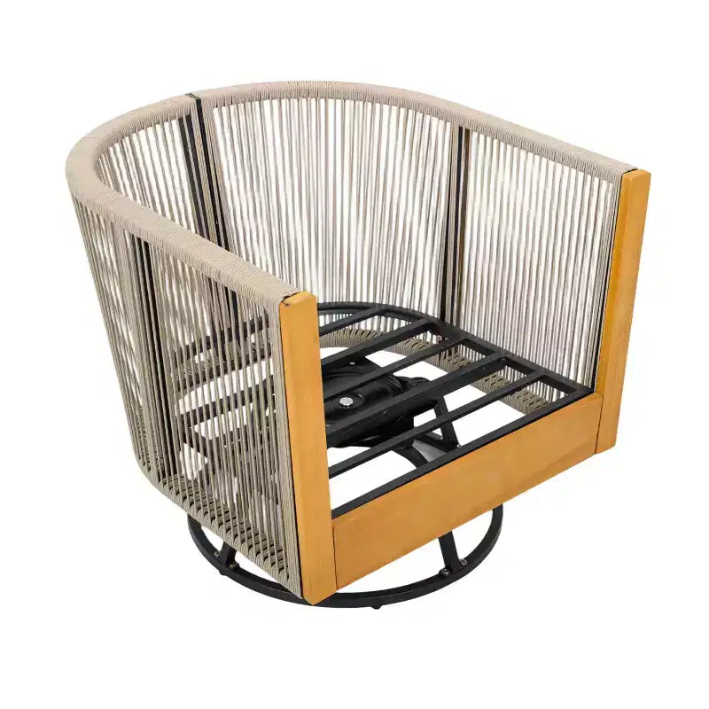 Christopher Knight Home Wei, ensemble moderne de 2 fauteuils de terrasse pivotants en acacia et d'une table d'appoint avec design en corde tressée à la main