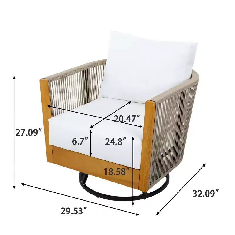 Christopher Knight Home Wei, ensemble moderne de 2 fauteuils de terrasse pivotants en acacia et d'une table d'appoint avec design en corde tressée à la main