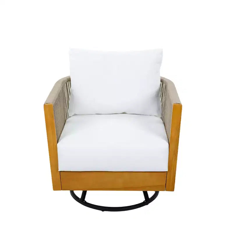 Christopher Knight Home Wei, ensemble moderne de 2 fauteuils de terrasse pivotants en acacia et d'une table d'appoint avec design en corde tressée à la main