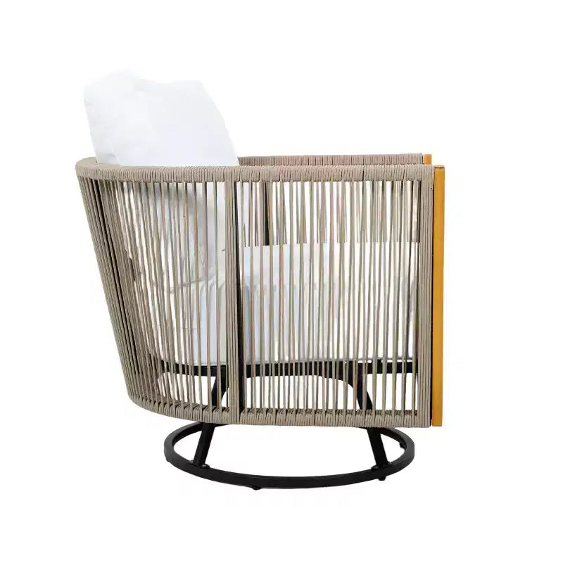 Christopher Knight Home Wei, ensemble moderne de 2 fauteuils de terrasse pivotants en acacia et d'une table d'appoint avec design en corde tressée à la main