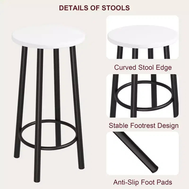 Ensemble table de bar et chaises 3 pièces avec 2 tabourets et étagères de rangement à 3 niveaux, table de comptoir de cuisine peu encombrante pour maison/cuisine