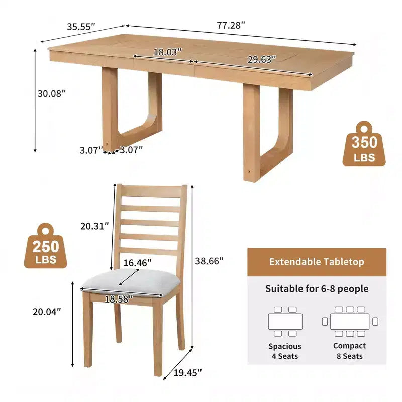 Ensemble de salle à manger extensible 5 pièces GDFStudio Gomez avec rallonge de 45 cm