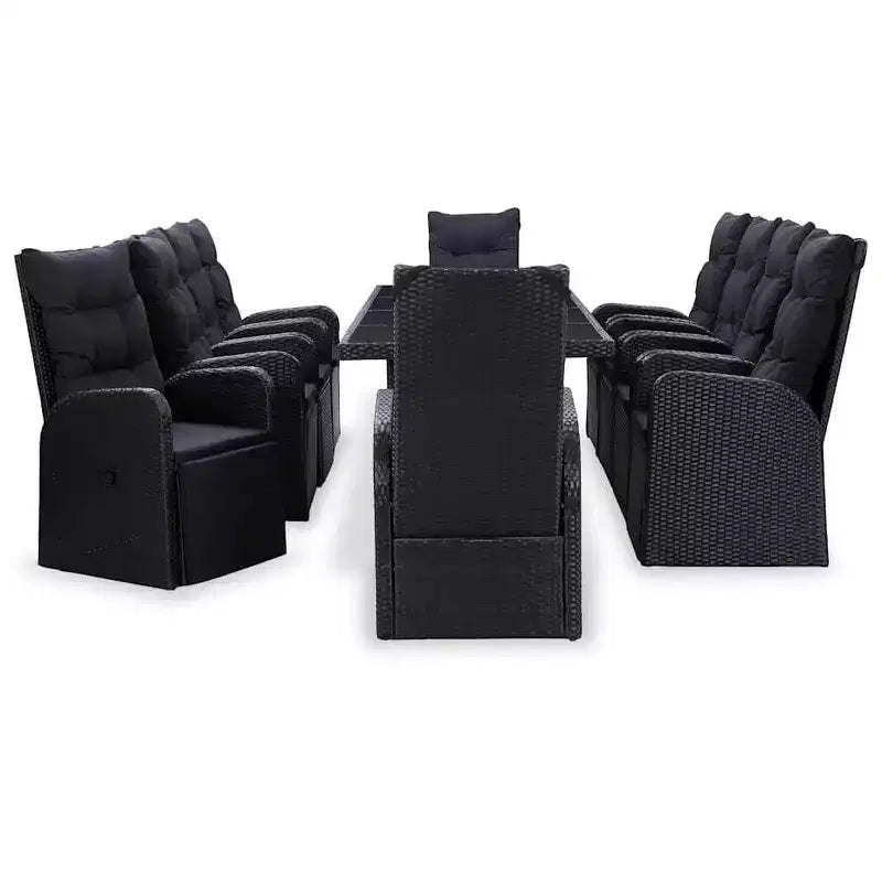 vidaXL Ensemble de repas d'extérieur avec coussins 11 pcs Résine tressée Noir