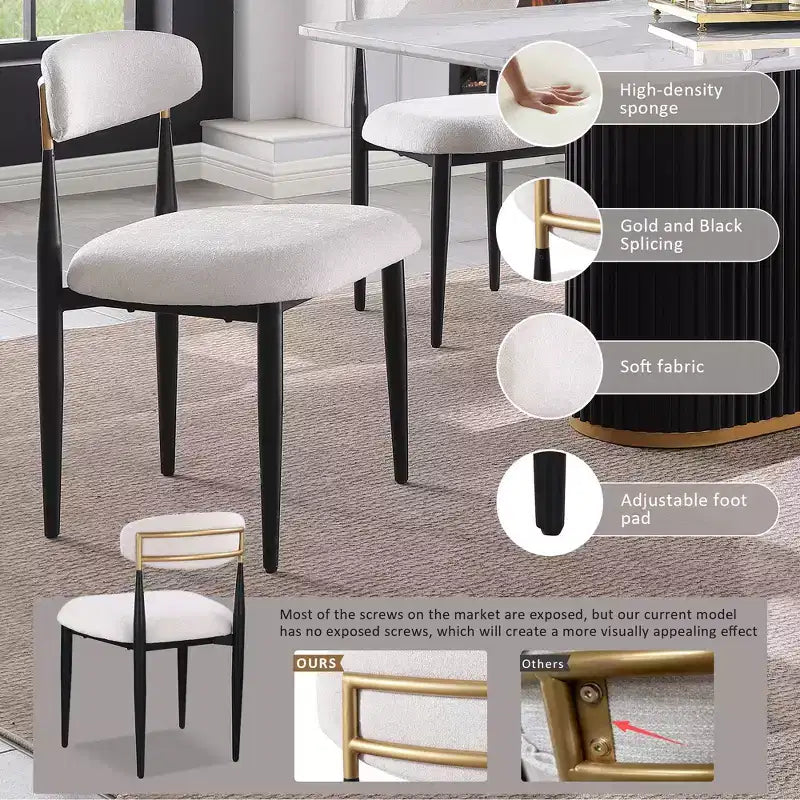 GDFStudio Howar Ensemble de salle à manger moderne 7 pièces en bois et métal avec chaises de salle à manger rembourrées en chenille