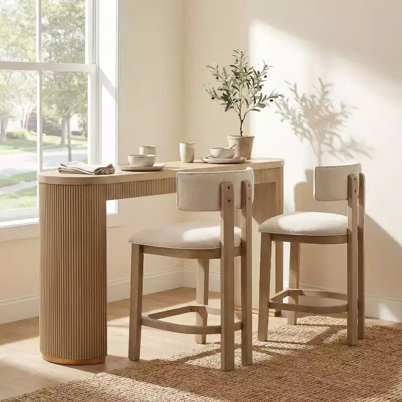 Christopher Knight Home Johnson Ensemble de 3 chaises de salle à manger hautes en bois d'hévéa rembourrées style ferme avec table cannelée