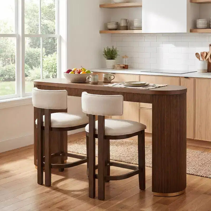Christopher Knight Home Johnson Ensemble de 3 chaises de salle à manger hautes en bois d'hévéa rembourrées style ferme avec table cannelée