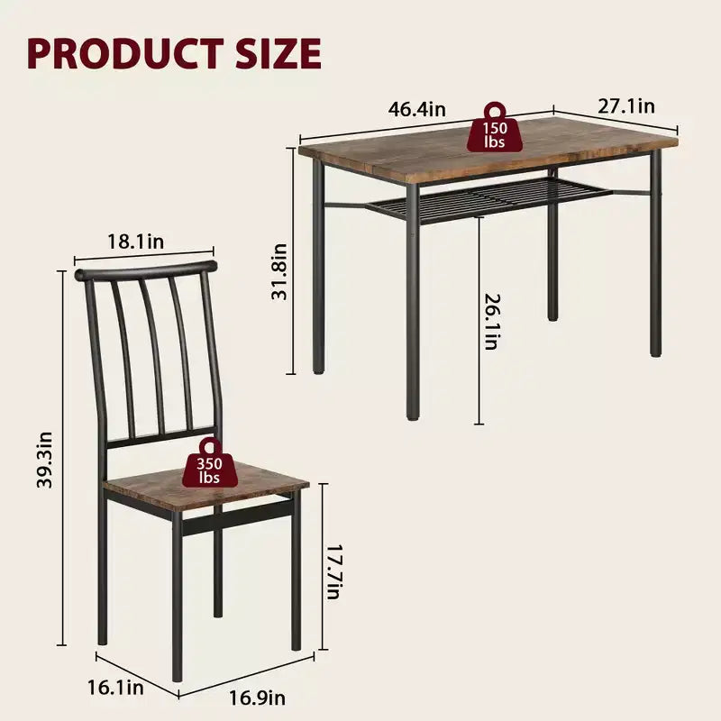 Ensemble de salle à manger 5 pièces de style ferme marron pour 4 personnes, table de cuisine rectangulaire en bois avec 4 chaises et étagère de rangement pour salle à manger et petits espaces