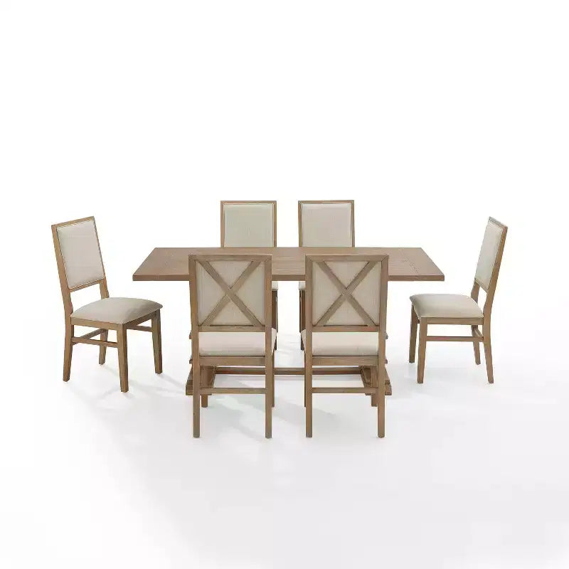 Ensemble de salle à manger Joanna 7 pièces avec 6 chaises à dossier rembourré marron rustique - Crosley