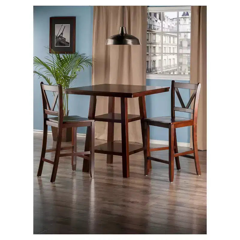 Ensemble de salle à manger 3 pièces Orlando hauteur comptoir avec tabourets à dossier en V, rangement – Winsome
