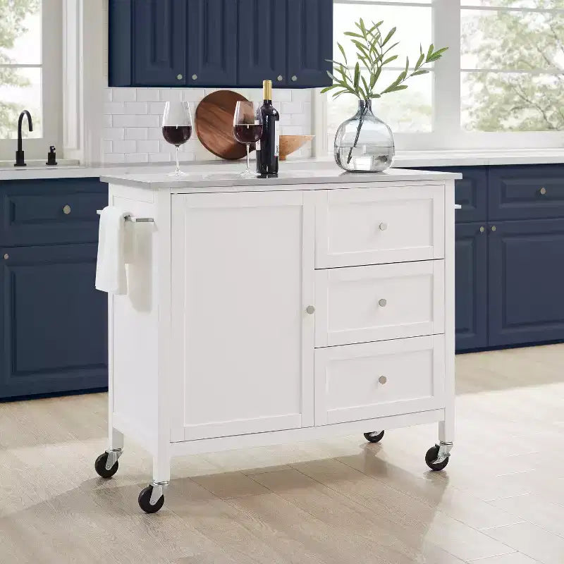 Îlot de cuisine/Chariot avec plateau en acier inoxydable, étagère réglable et roulettes - Crosley