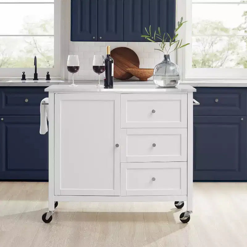 Îlot de cuisine/Chariot avec plateau en acier inoxydable, étagère réglable et roulettes - Crosley