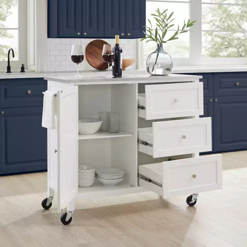 Îlot de cuisine/Chariot avec plateau en acier inoxydable, étagère réglable et roulettes - Crosley