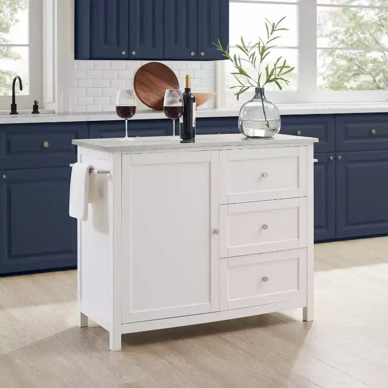 Îlot de cuisine/Chariot avec plateau en acier inoxydable, étagère réglable et roulettes - Crosley
