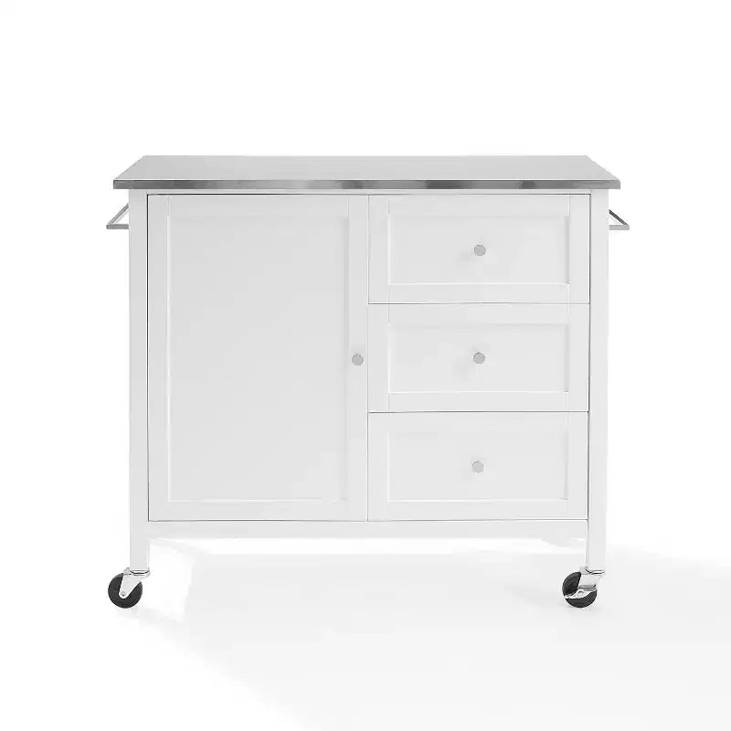 Îlot de cuisine/Chariot avec plateau en acier inoxydable, étagère réglable et roulettes - Crosley