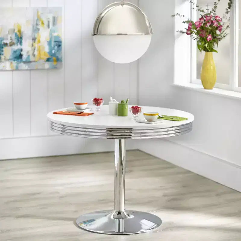 Ensemble de salle à manger rétro 5 pièces Buylateral Torrance avec chaises rembourrées dossier haut Blanc/Chrome/Gris