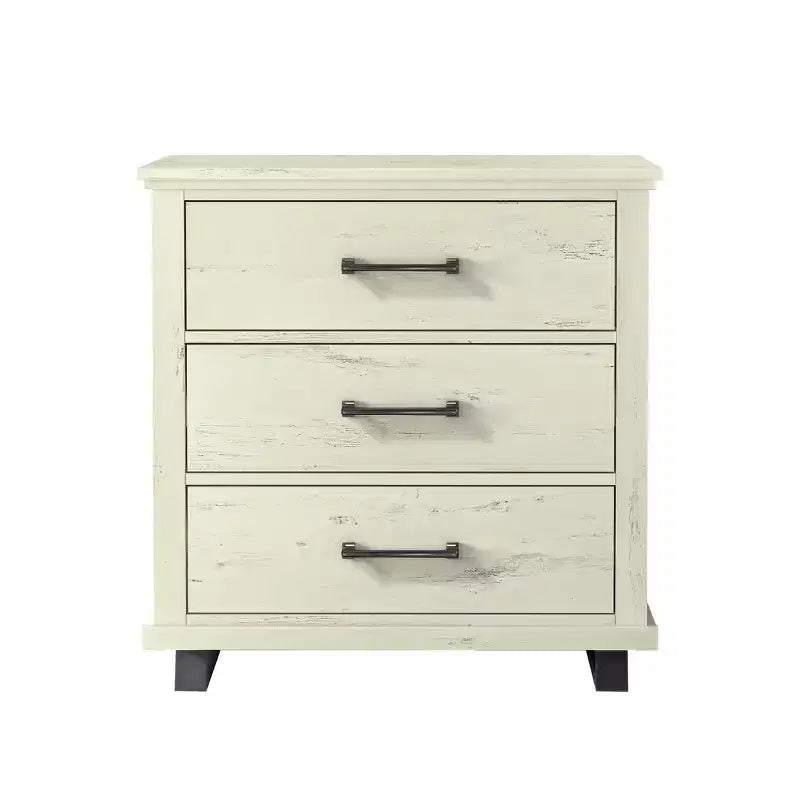 Commode, chiffonnier et tables de chevet contemporains Festivo 4 pièces coloris blanc cassé scié : design moderne, MDF, base en métal