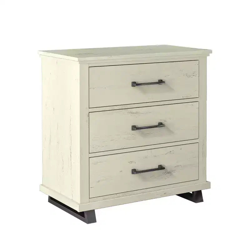 Commode, chiffonnier et tables de chevet contemporains Festivo 4 pièces coloris blanc cassé scié : design moderne, MDF, base en métal