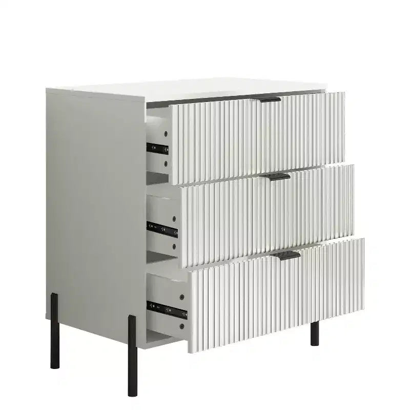 Festivo Ensemble 3 tiroirs de tables de chevet et commode 3 tiroirs élégance moderne blanc cassé