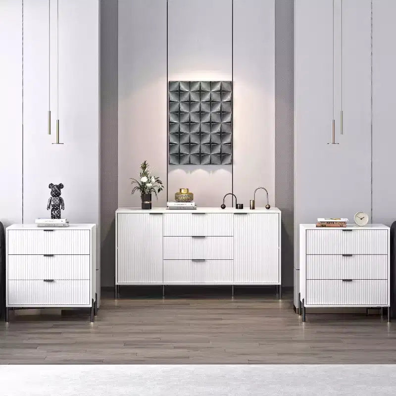 Festivo Ensemble 3 tiroirs de tables de chevet et commode 3 tiroirs élégance moderne blanc cassé