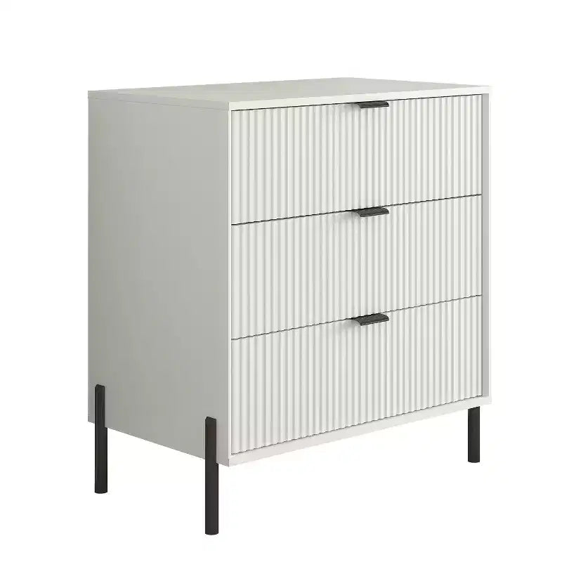 Festivo Ensemble 3 tiroirs de tables de chevet et commode 3 tiroirs élégance moderne blanc cassé