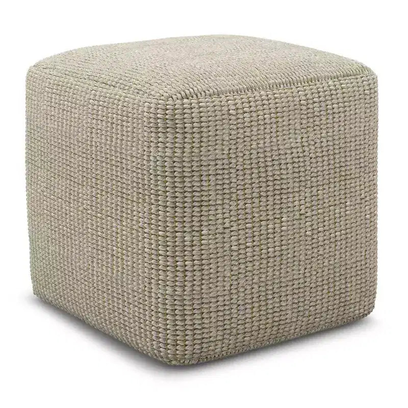 Pouf carré tissé en polyester PET crème/naturel - : Intérieur/Extérieur, Résistant aux UV, Aucun assemblage requis