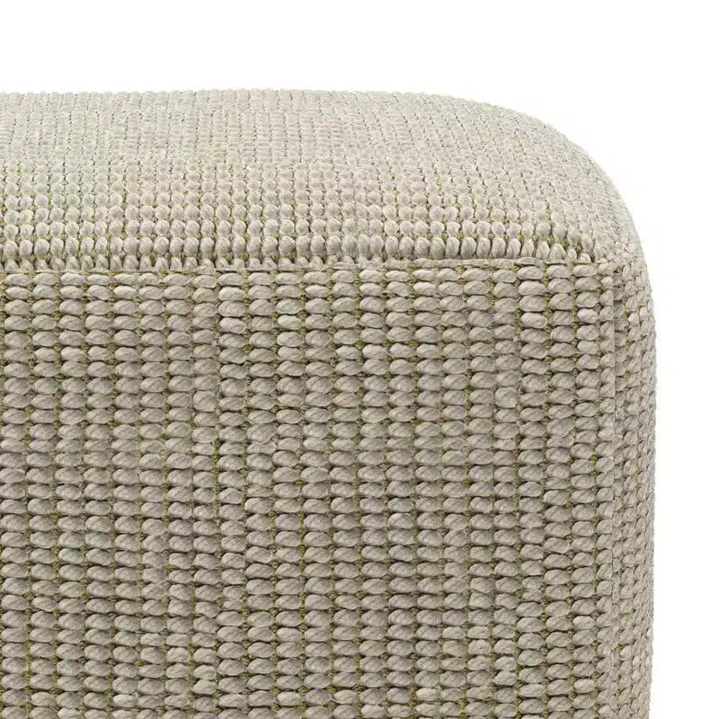 Pouf carré tissé en polyester PET crème/naturel - : Intérieur/Extérieur, Résistant aux UV, Aucun assemblage requis