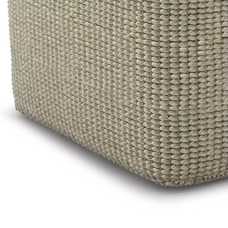 Pouf carré tissé en polyester PET crème/naturel - : Intérieur/Extérieur, Résistant aux UV, Aucun assemblage requis