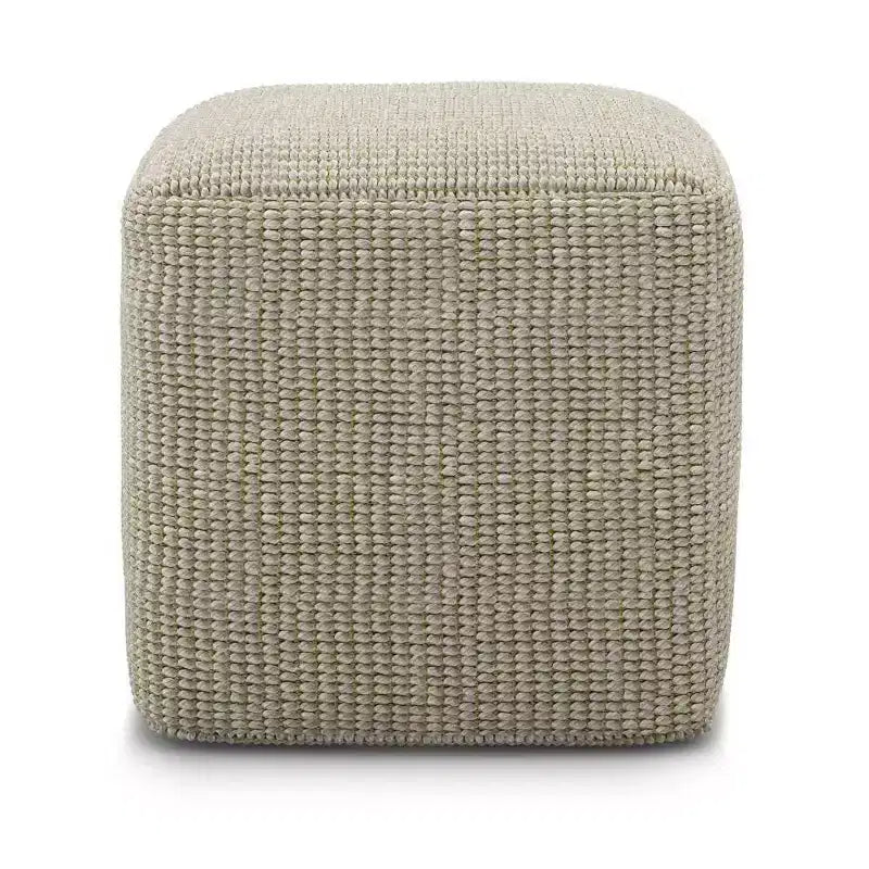 Pouf carré tissé en polyester PET crème/naturel - : Intérieur/Extérieur, Résistant aux UV, Aucun assemblage requis