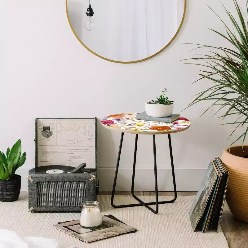 Table d'appoint ronde rouge/noire Countryside - : Petite table d'appoint de chambre, résistante aux taches