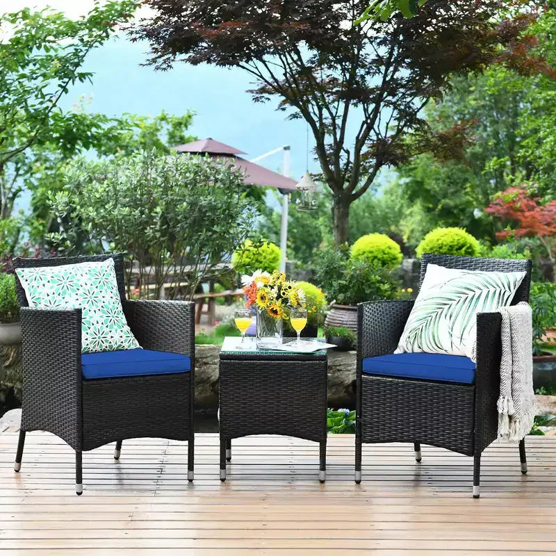 Costway Ensemble de Meubles de Jardin en Rotin PE 3 Pièces avec Chaises et Table Basse