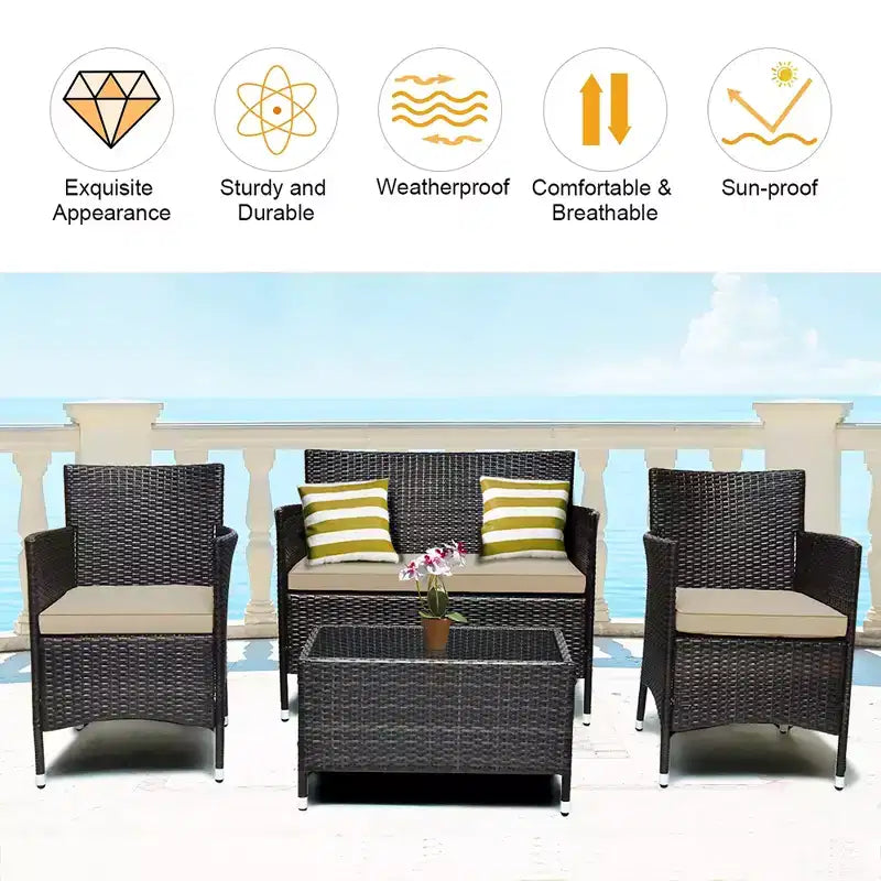 Costway Ensemble de Meubles de Jardin 8 Pièces en Rotin Canapé Rembourré Chaise Table Basse Rouge\Marron\Turquoise
