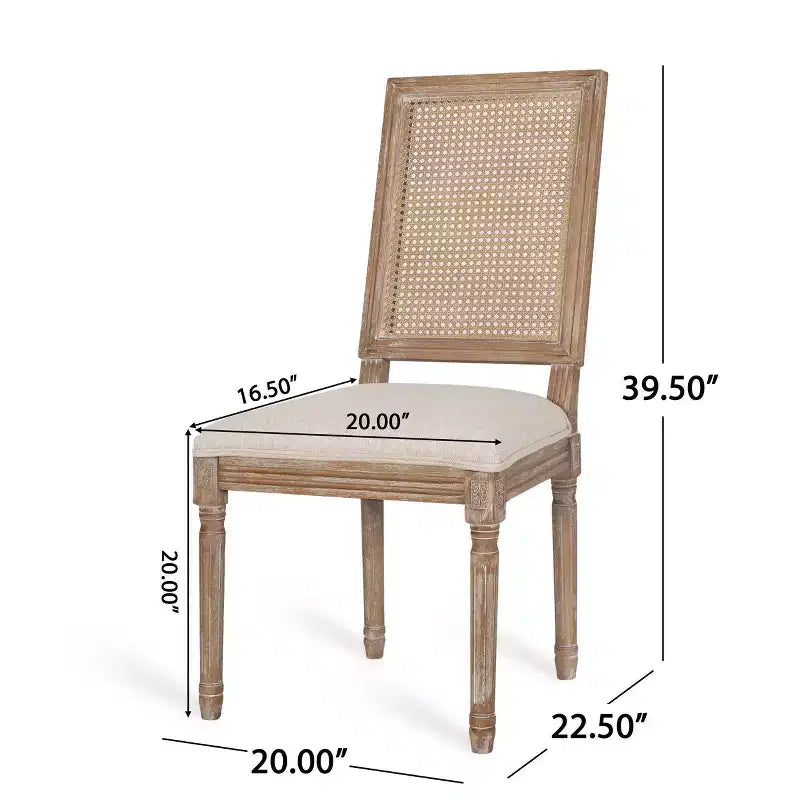 de 4 chaises de salle à manger capitonnées en bois et cannage de style campagnard français