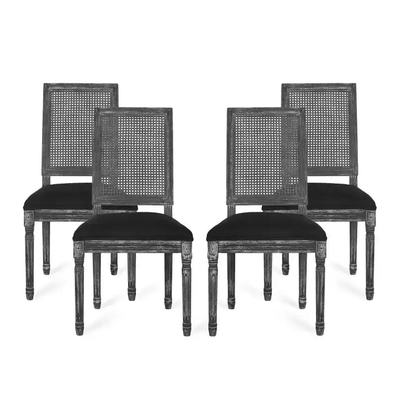 de 4 chaises de salle à manger capitonnées en bois et cannage de style campagnard français
