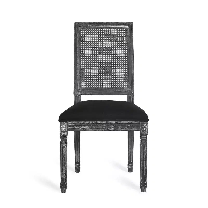 de 4 chaises de salle à manger capitonnées en bois et cannage de style campagnard français