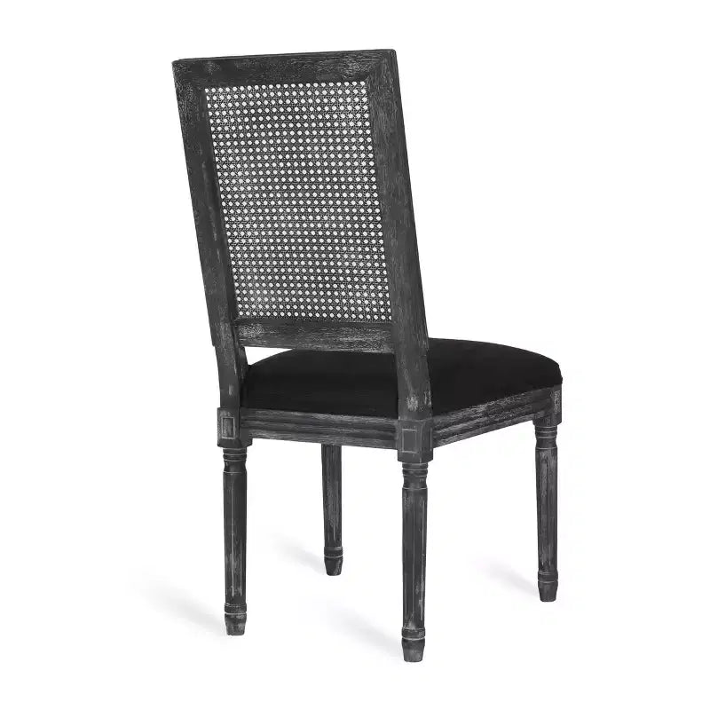 de 4 chaises de salle à manger capitonnées en bois et cannage de style campagnard français