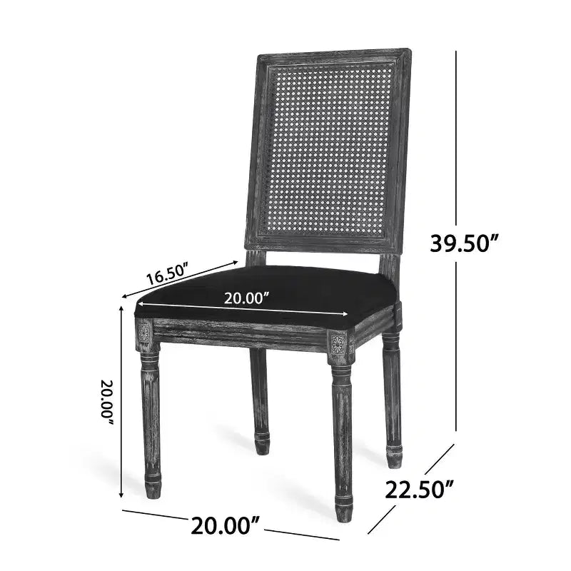 de 4 chaises de salle à manger capitonnées en bois et cannage de style campagnard français