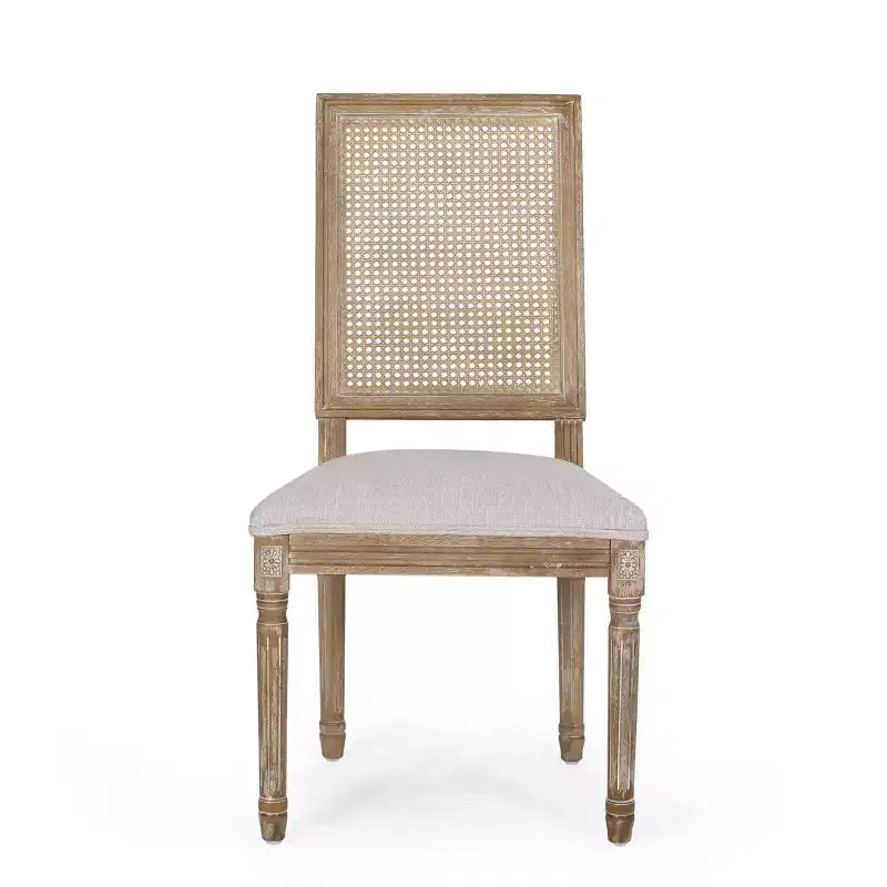 de 4 chaises de salle à manger capitonnées en bois et cannage de style campagnard français