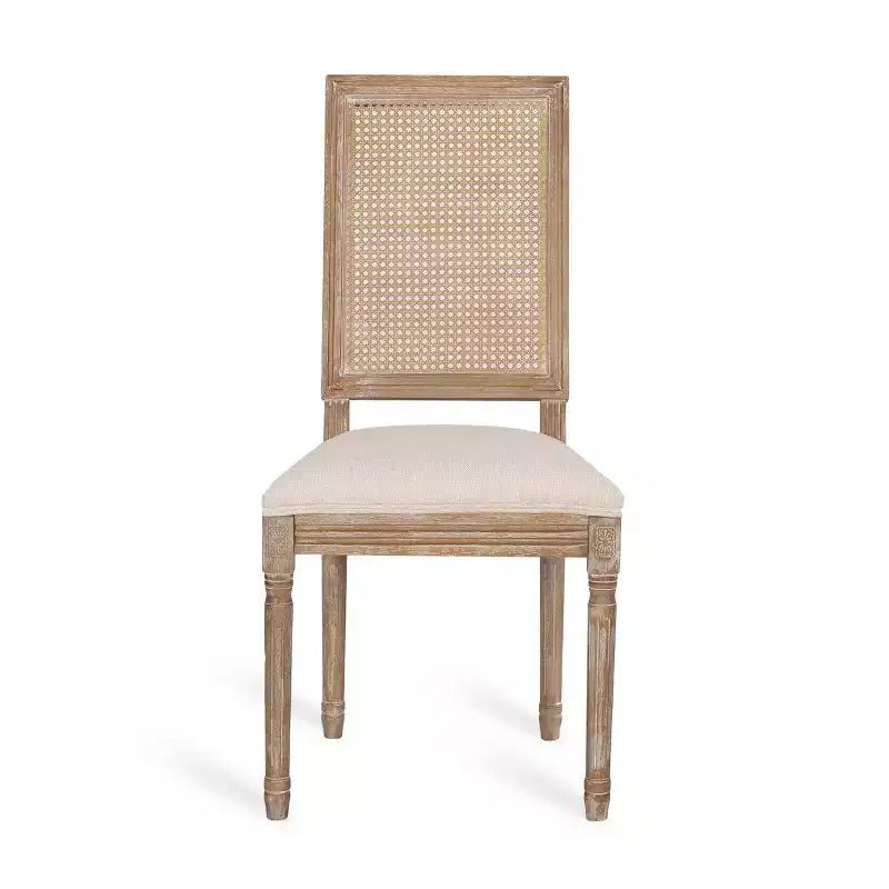 de 4 chaises de salle à manger capitonnées en bois et cannage de style campagnard français