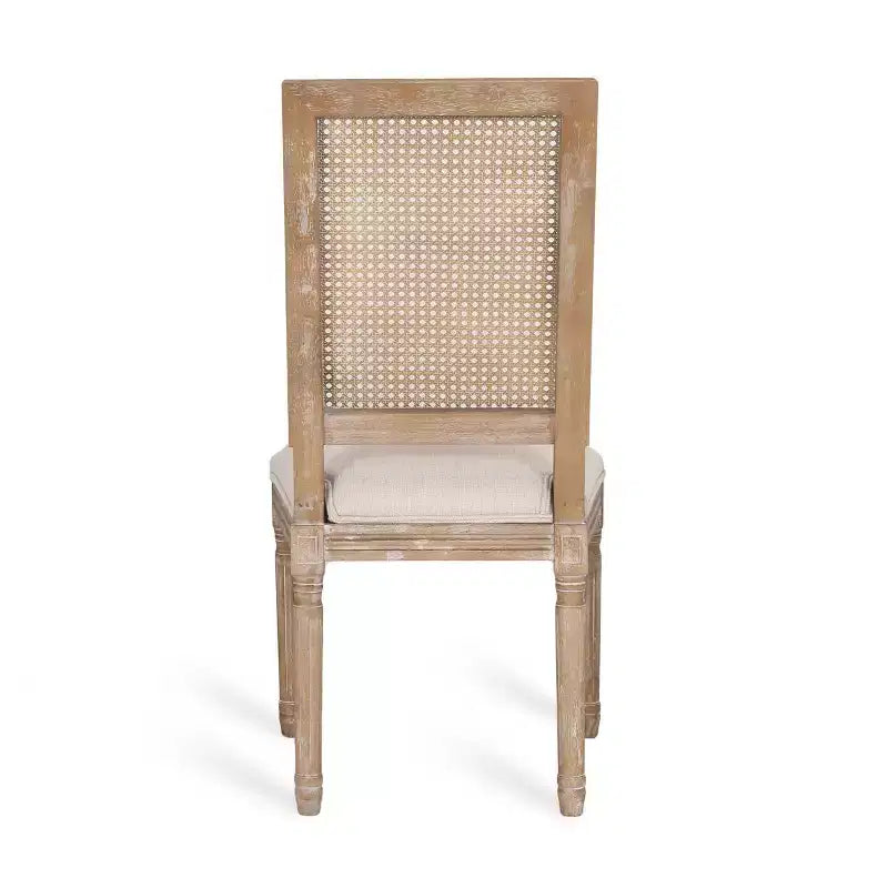 de 4 chaises de salle à manger capitonnées en bois et cannage de style campagnard français
