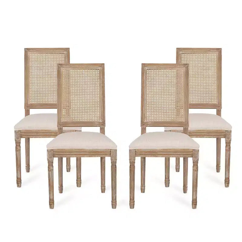Set of 4 Regina French Country Wood and Cane Upholstered Dining Chairs - Christopher Knight Home