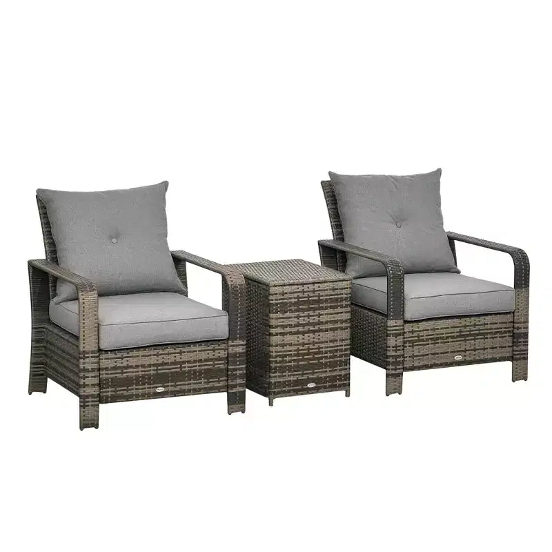 Ensemble de mobilier de jardin 3 pièces Outsunny, table de rangement et chaises en rotin PE avec coussins capitonnés