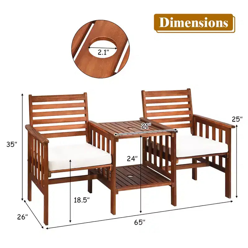 Costway Ensemble de conversation causeuse de patio en bois d'acacia avec table basse et coussins blanc/rouge