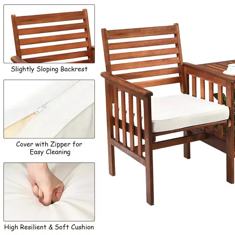 Costway Ensemble de conversation causeuse de patio en bois d'acacia avec table basse et coussins blanc/rouge