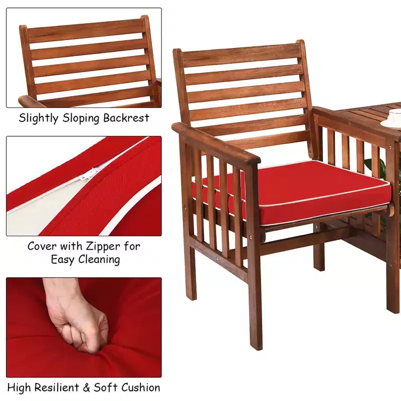 Costway Ensemble de conversation causeuse de patio en bois d'acacia avec table basse et coussins blanc/rouge