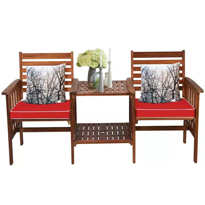 Costway Ensemble de conversation causeuse de patio en bois d'acacia avec table basse et coussins blanc/rouge