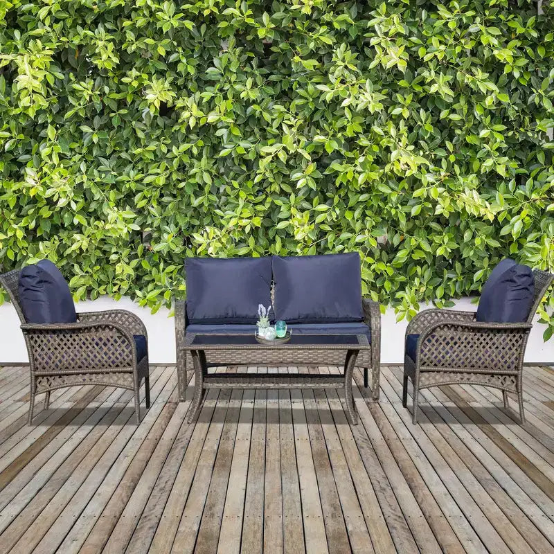 Outsunny Ensemble de Canapés 4 Pièces en Rotin Tressé d'Extérieur, Salon de Jardin en Rotin PE avec 4 Chaises et Table, Matériau Résistant à l'Eau