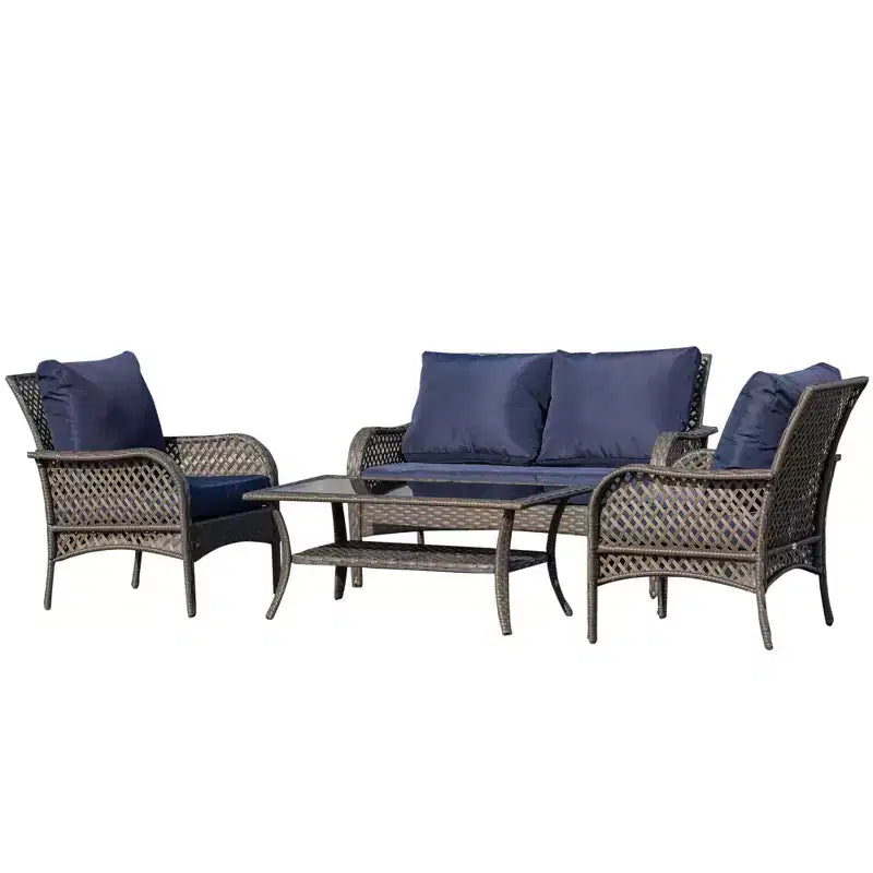 Outsunny Ensemble de Canapés 4 Pièces en Rotin Tressé d'Extérieur, Salon de Jardin en Rotin PE avec 4 Chaises et Table, Matériau Résistant à l'Eau